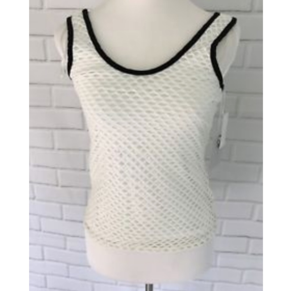 1. State Women's White Lined Net Tank Top